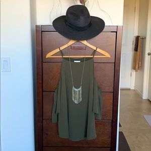 Olive High Neck Drop Sleeve Blouse